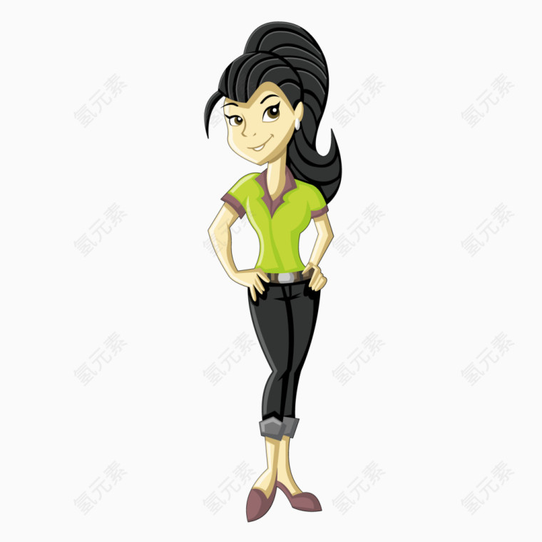 矢量卡通人物长发女生