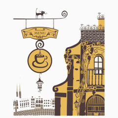 手绘欧式街道咖啡馆