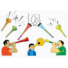 卡通人们吹喇叭庆祝节日