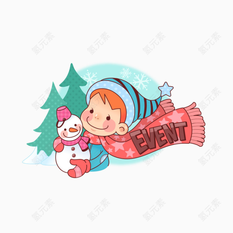 抱着雪人的小男孩