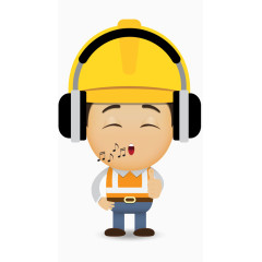 矢量卡通工人听音乐