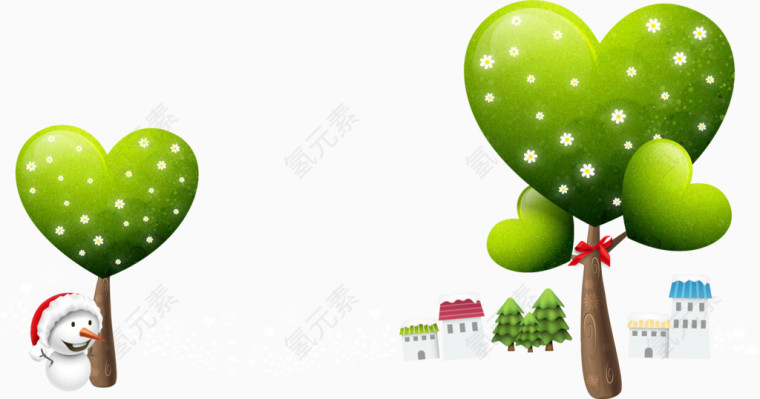 矢量爱心小树与圣诞雪人