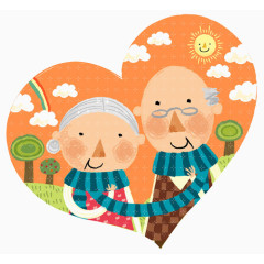 手绘爷爷奶奶爱心插画