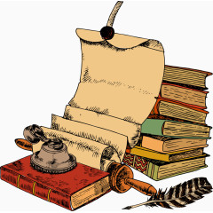 矢量手绘书本和卷袖