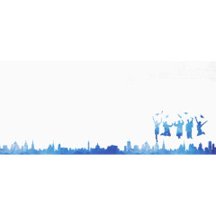 蓝色人物与建筑剪影素材免费下载