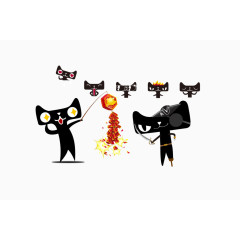 放鞭炮的卡通黑猫