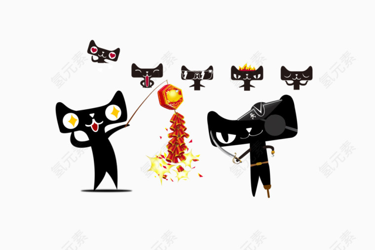 放鞭炮的卡通黑猫