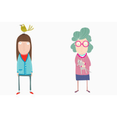 卡通老太太和女儿