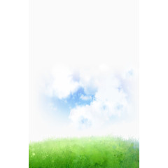 手绘草地蓝天白云
