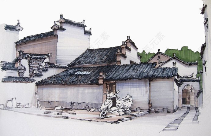 江南风古建筑免抠素材