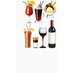 矢量元素鸡尾酒与葡萄酒杯和冰激淋