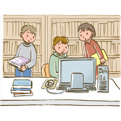 卡通图书馆玩电脑