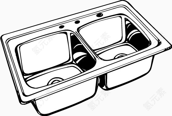 手绘线条不锈钢洗手盆矢量