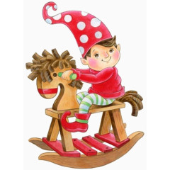 手绘骑木马小孩