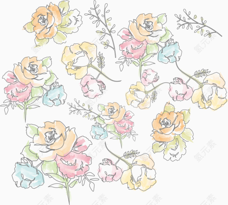 矢量手绘淡雅花朵