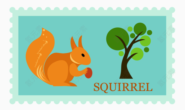 矢量可爱松鼠图案邮票