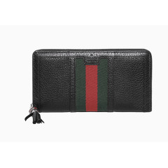 古驰女士黑色牛皮拉链长款钱包