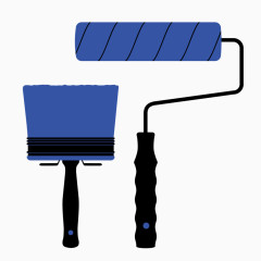 矢量蓝色颜料刷滚轮装修工具
