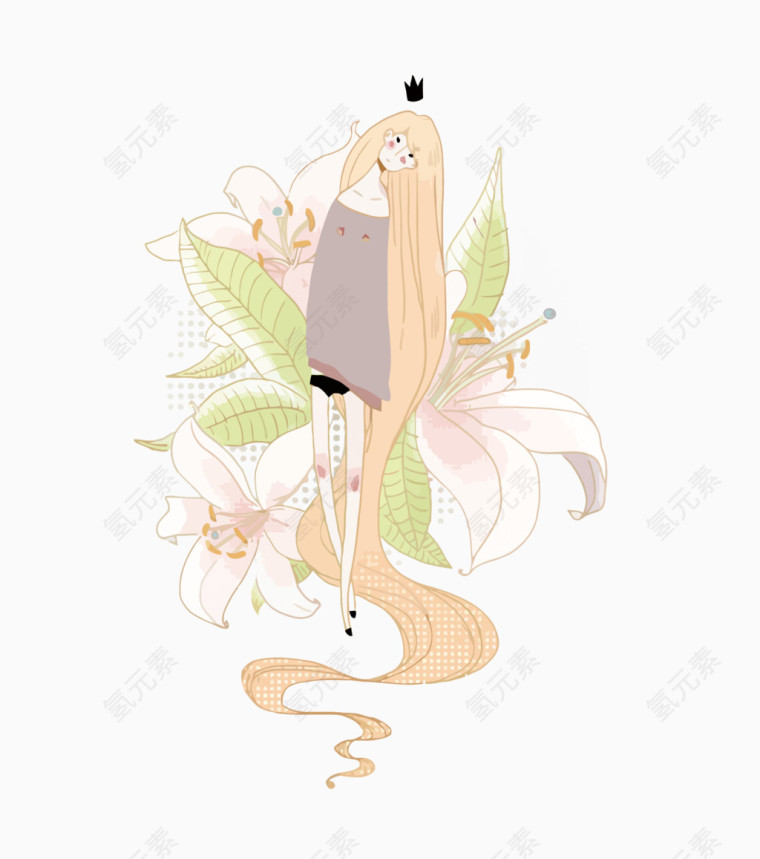 矢量小清新百合花少女