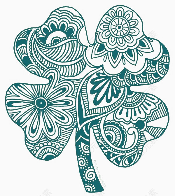 四叶草手绘花纹免扣素材