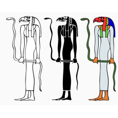 手绘古埃及壁画拿蛇的人