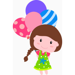 小女孩彩色气球卡通矢量图