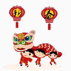 新春舞狮手绘画素材图片