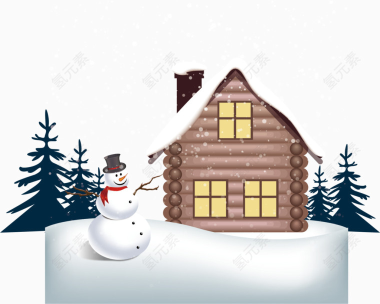 房屋堆雪人冬季矢量冰雪游素材