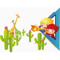 坐着火车观赏长颈鹿