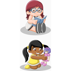 矢量读书的卡通女孩