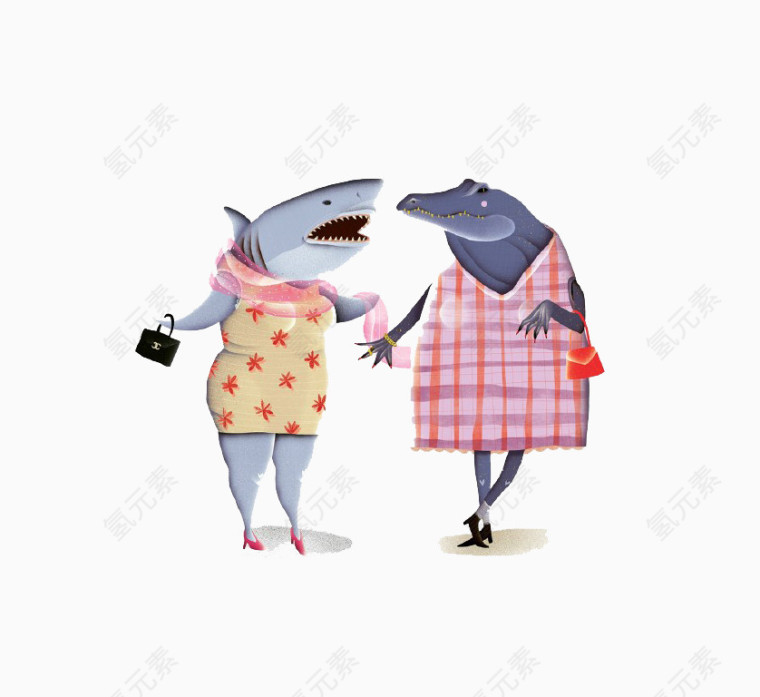 卡通逛街妇女