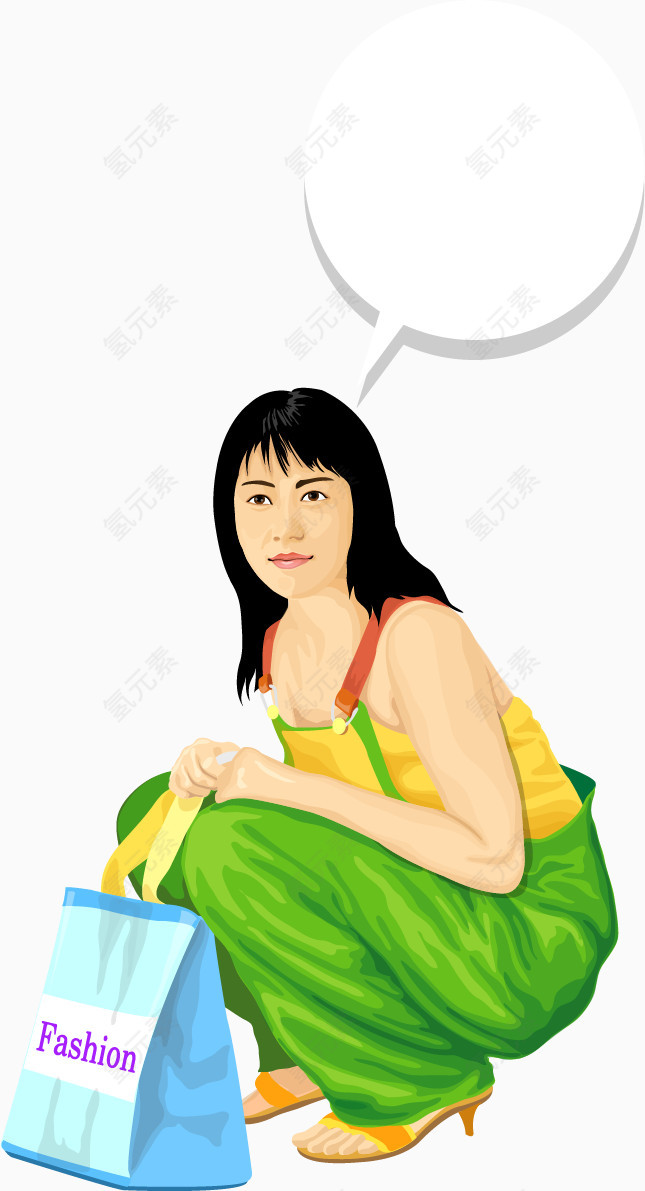 矢量手绘思考的美女