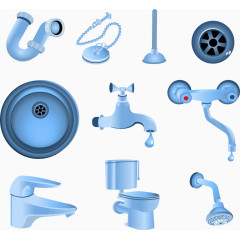 蓝色洗手间用品矢量素材