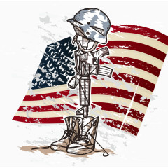 矢量美国旗帜与水墨元素