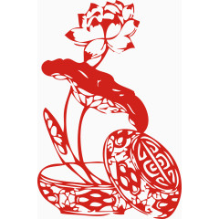 荷花家和剪纸喜庆合家平安