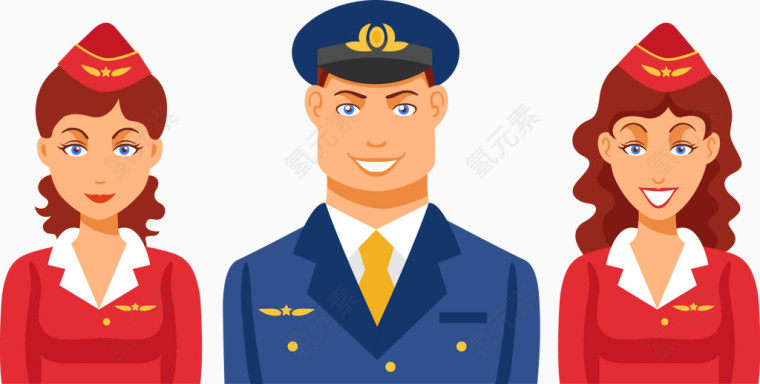 空姐机长卡通图标矢量图