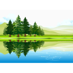 绿色风景画矢量图