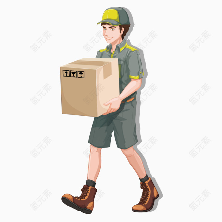 矢量卡通男子搬运箱子