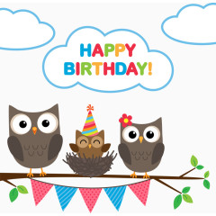 卡通手绘可爱猫头鹰一家人生日