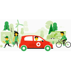 绿色环保植物人物车