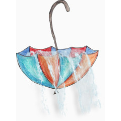 蜡笔彩绘倾盆大雨雨伞