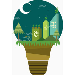 矢量扁平创意城市灯泡