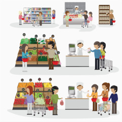 超市购物结算人物插画