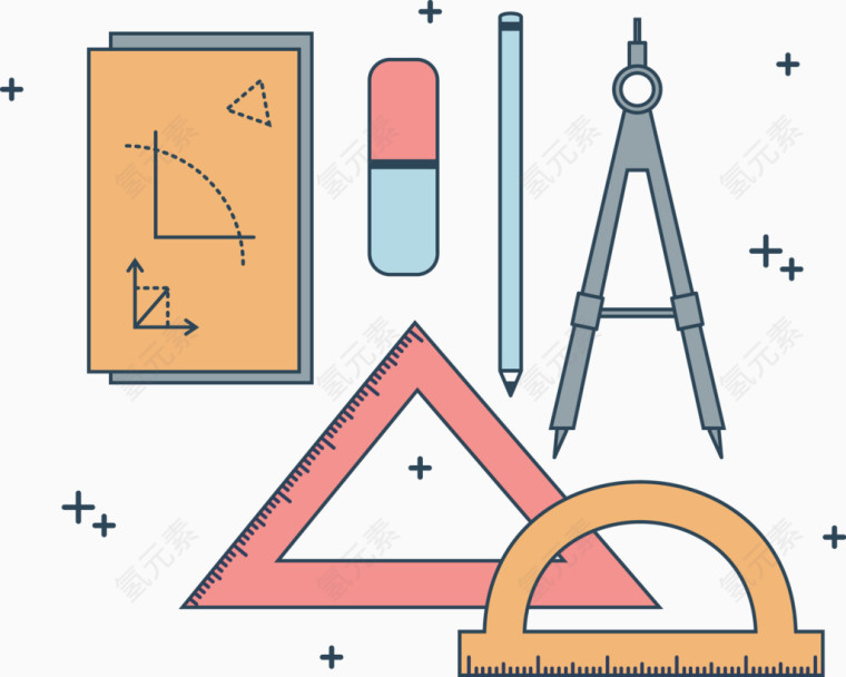 数学尺子铅笔橡皮纸张