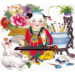 童子玉兔年画
