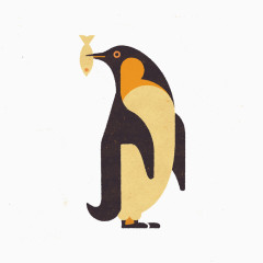 复古手绘企鹅吃鱼