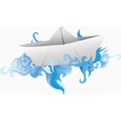 折纸船蓝色浪花矢量图