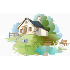 矢量农村别墅风景