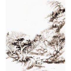 黑白山林水墨画