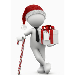 手拄着拐杖的戴帽子小人